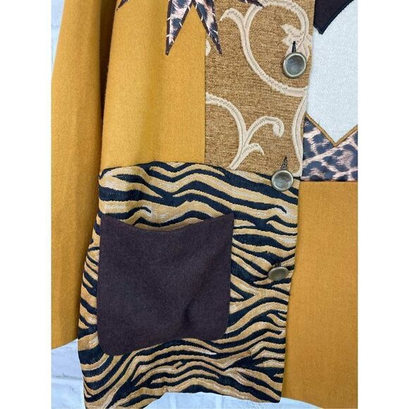 Vintage Allure Wool Patchwork Coat Animal Print Boho Artsy Eclectic Jacket - Picture 6 of 10